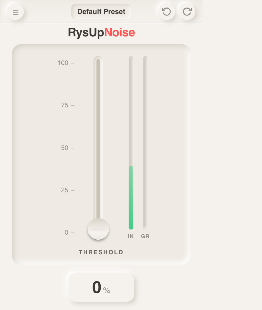 RysUpNoise interface: a single threshold fader with input and gain reduction meters